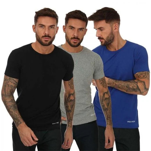 Lyle & Scott 3 Pack Elijah Cotton T Shirts - Black/Grey/Blue