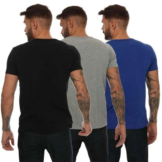 Lyle & Scott 3 Pack Elijah Cotton T Shirts - Black/Grey/Blue