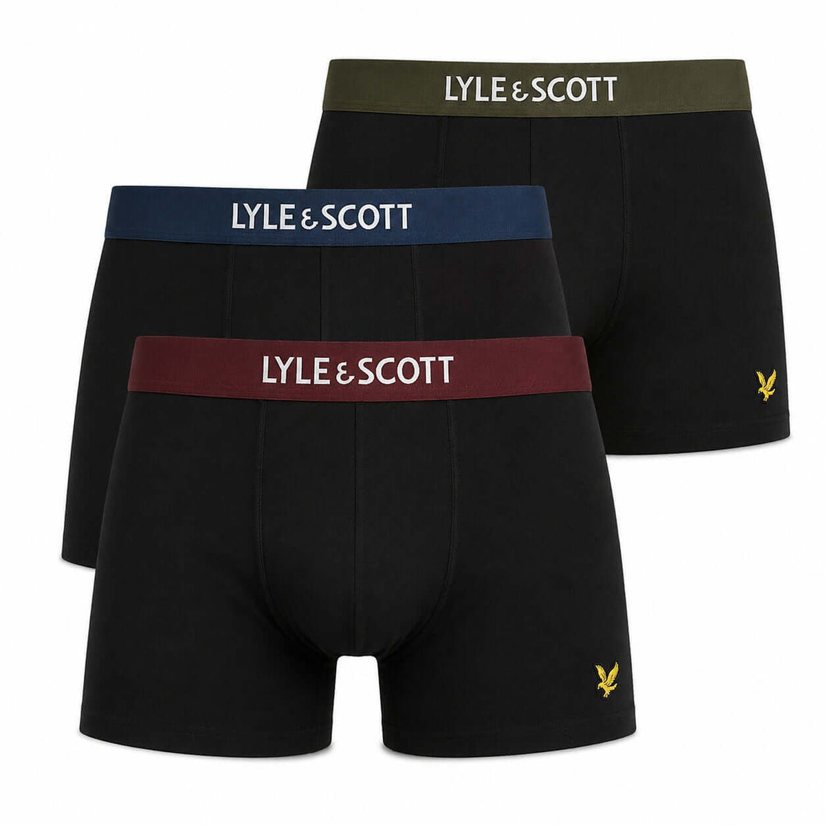 Lyle & Scott Devon Black Multi Waistbands 3 Pack Trunks LSM20305