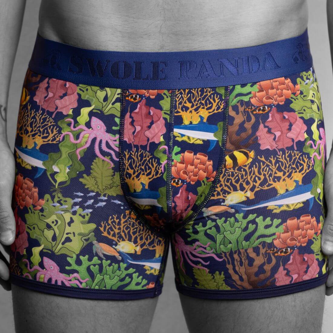 Swole Panda Men’s Bamboo Boxers – Marine Print Eco-Friendly Underwear