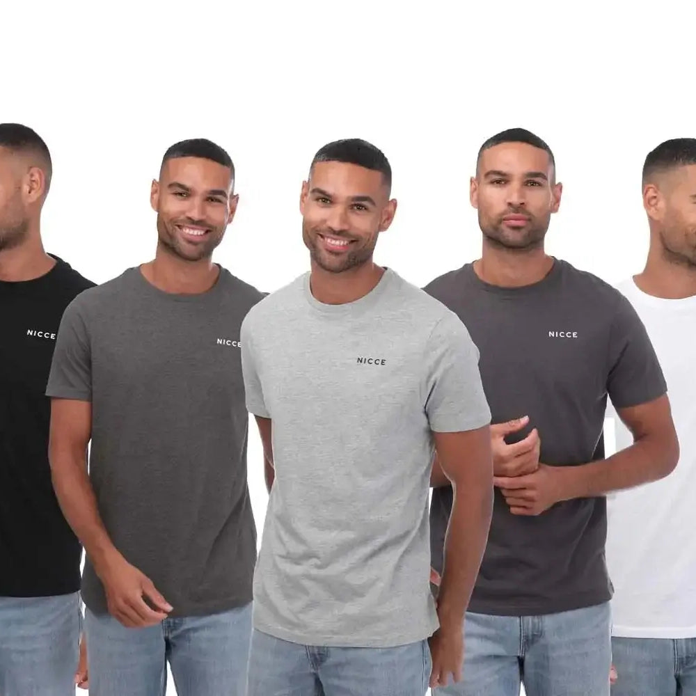 Nicce Men's 5 Pack 100% Cotton T-Shirts - White/Dark Grey/Grey Marl/Black/Charcoal Marl