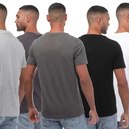Nicce Men's 5 Pack 100% Cotton T-Shirts - White/Dark Grey/Grey Marl/Black/Charcoal Marl