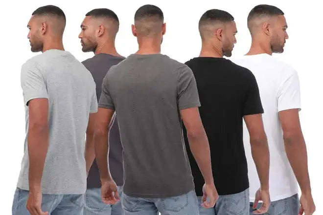 Nicce Men's 5 Pack 100% Cotton T-Shirts - White/Dark Grey/Grey Marl/Black/Charcoal Marl