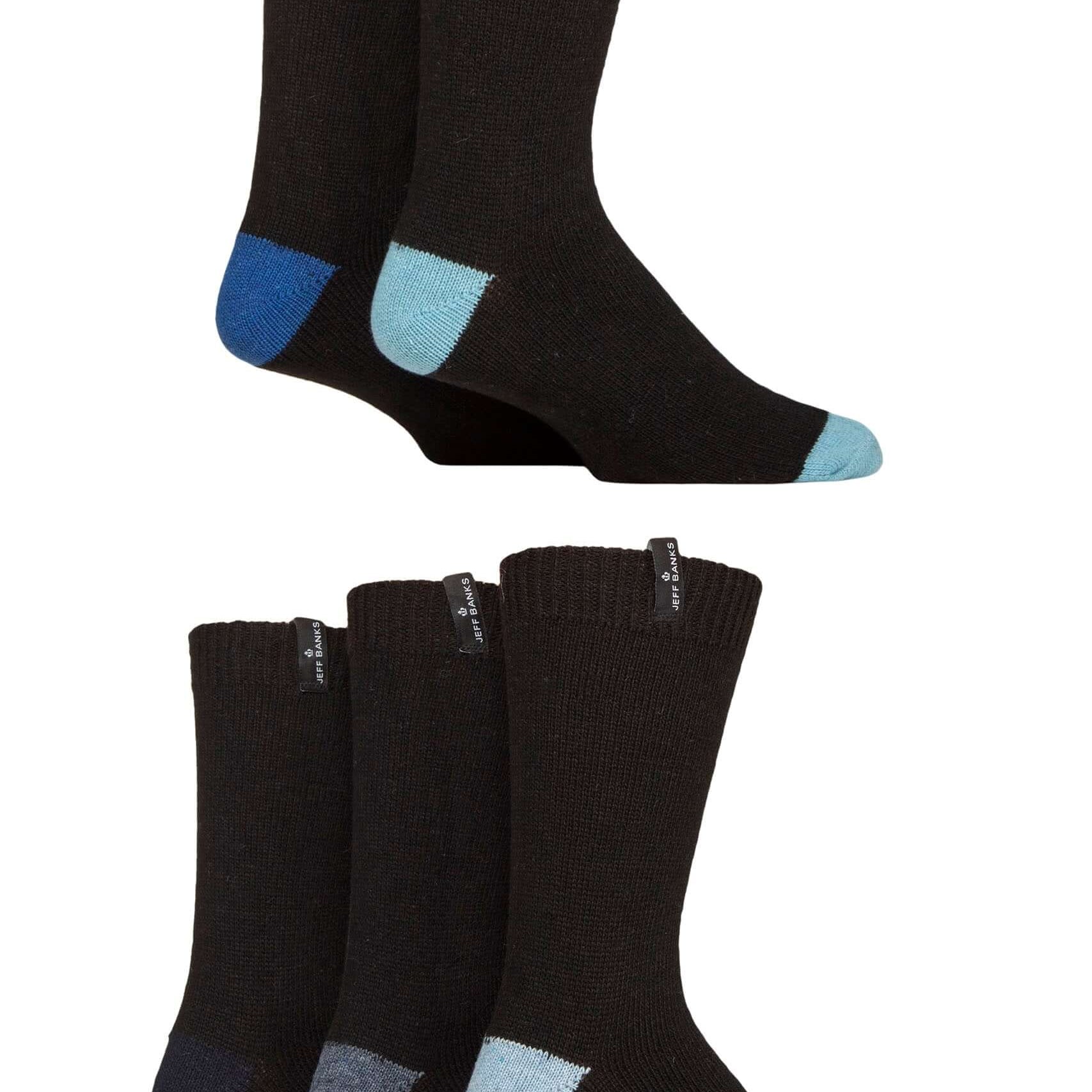Mens 5 Pair Jeff Banks Recycled Wool Boot Socks – Black, Blue & Charcoal