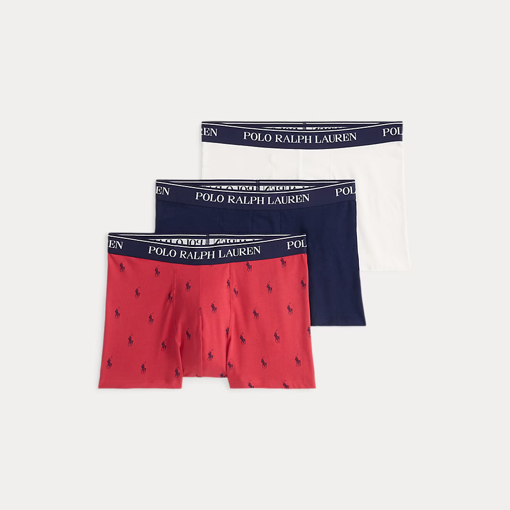 Polo Ralph Lauren Classic Stretch Cotton Trunks 3-Pack – Red AOP / White / Navy