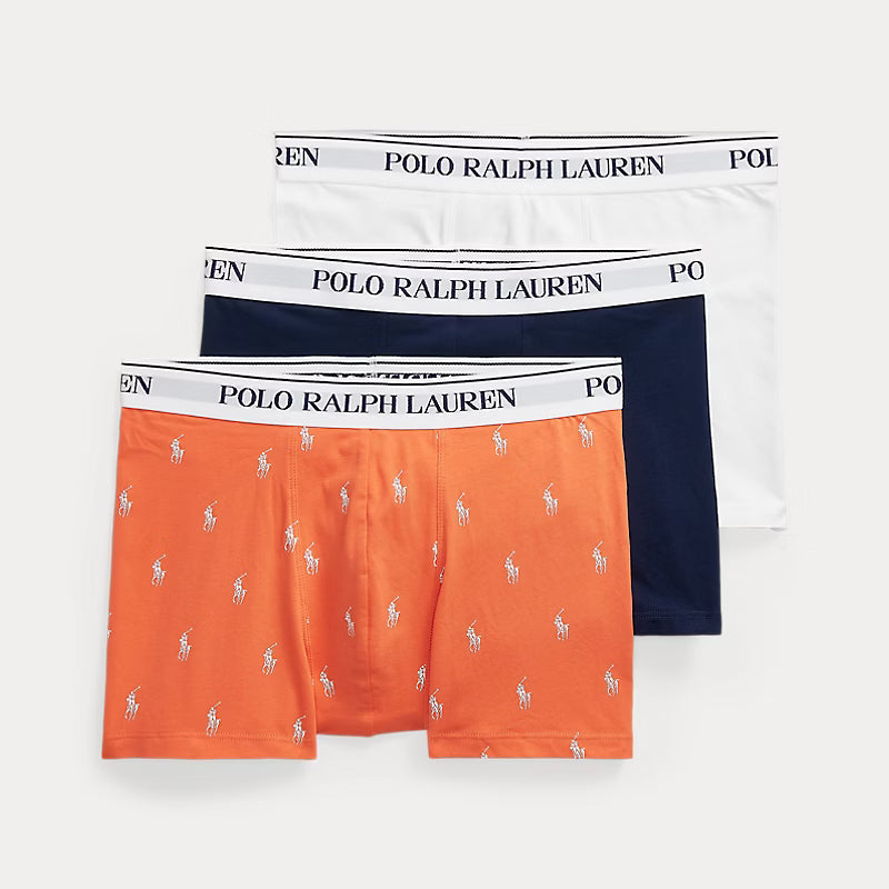 Polo Ralph Lauren Classic Stretch Cotton Trunks 3-Pack, Spring Melon AOP/White/Navy