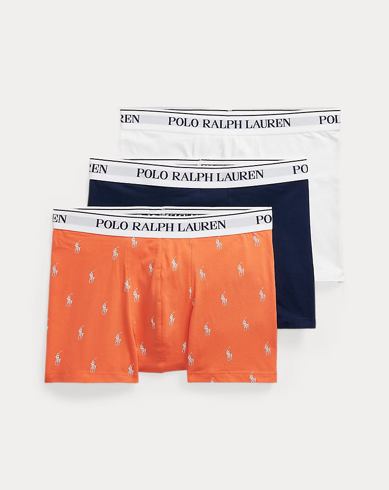Polo Ralph Lauren Classic Stretch Cotton Trunks 3-Pack, Spring Melon AOP/White/Navy