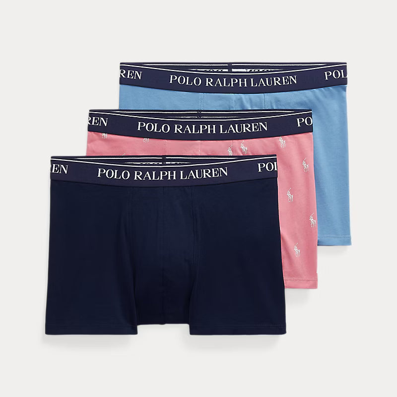Polo Ralph Lauren Classic Stretch Cotton Trunks 3-Pack, Desert Rose AOP / Blue / Navy