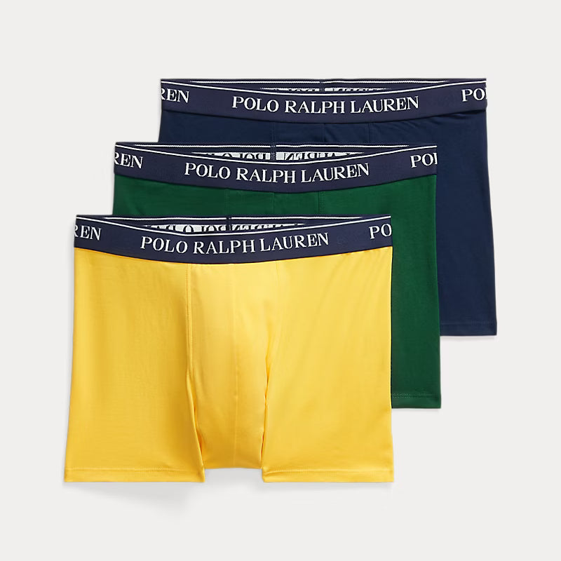Polo Ralph Lauren Classic Stretch Cotton Trunks 3-Pack, Forest / Yellow / Navy