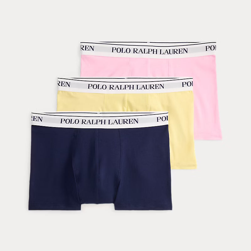 Polo Ralph Lauren Classic Stretch Cotton Trunks 3-Pack, Yellow / Pink / Navy