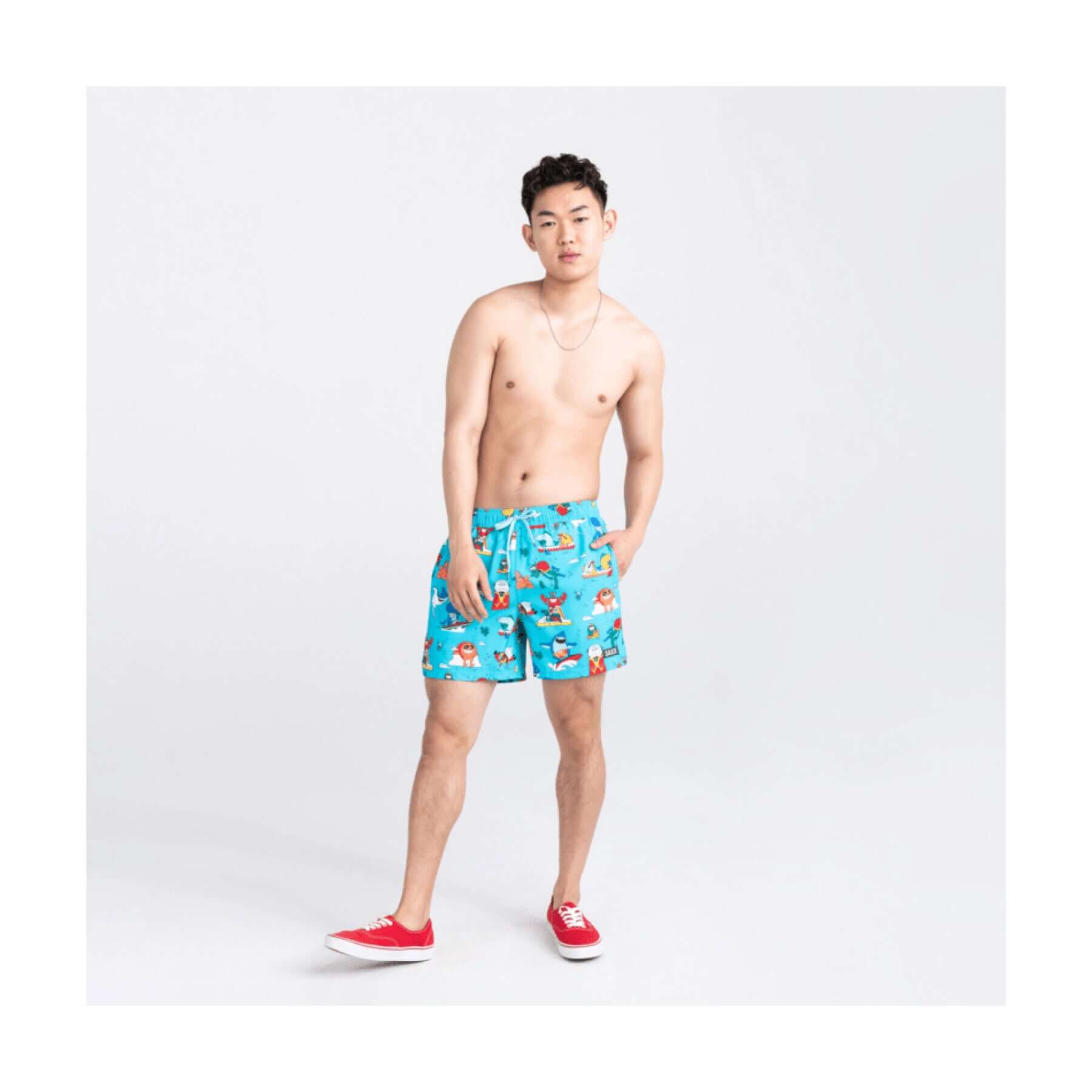 Saxx Oh Buoy 2N1 Stretch Swim Trunk 5" with liner - Water Whirled - Blue