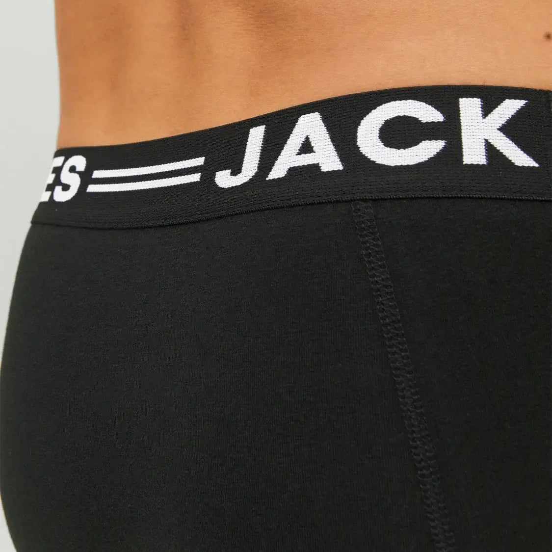Jack & Jones 3 Pack Cotton Stretch Trunks - Black/Black Waistband