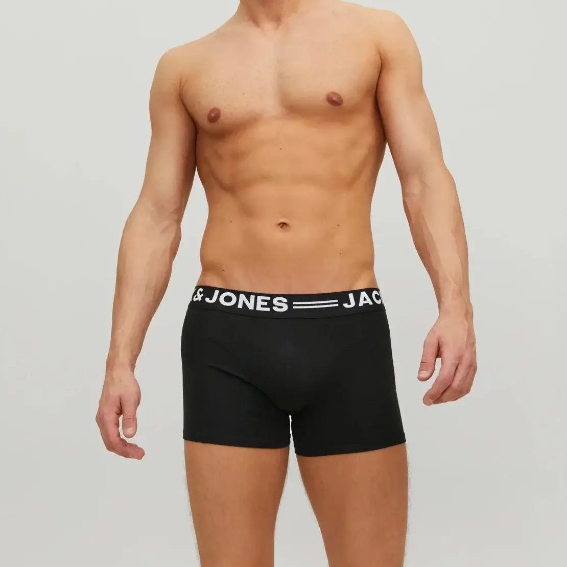 Jack & Jones 3 Pack Cotton Stretch Trunks - Black/Black Waistband