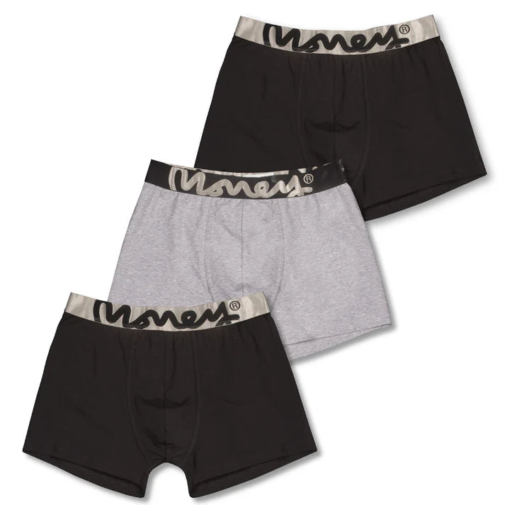 Money Clothing - 3 Pack Cotton Stretch Trunks - Black with Silver Waistband