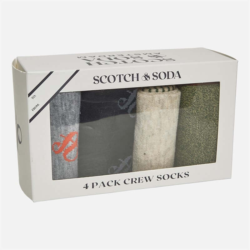 Scotch & Soda Men’s 4 Pack Half Terry Crew Socks Gift Box – Grey