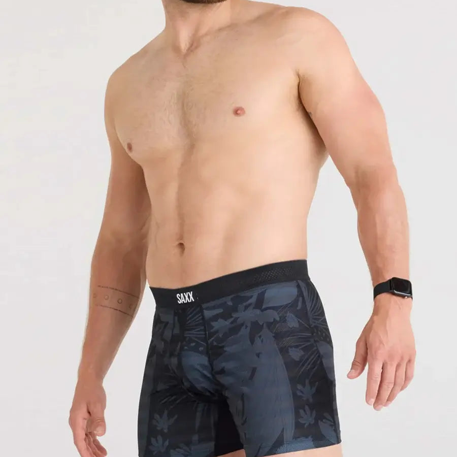 Saxx DropTemp® Cooling Mesh Performance Boxer Brief 5" - Slim Fit, Jungle Noir Black