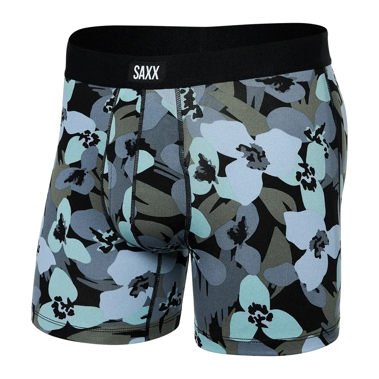 Saxx Comfort Stretch Daytripper 1 Pack Boxer Briefs, Camo Flowers- Blue Fog