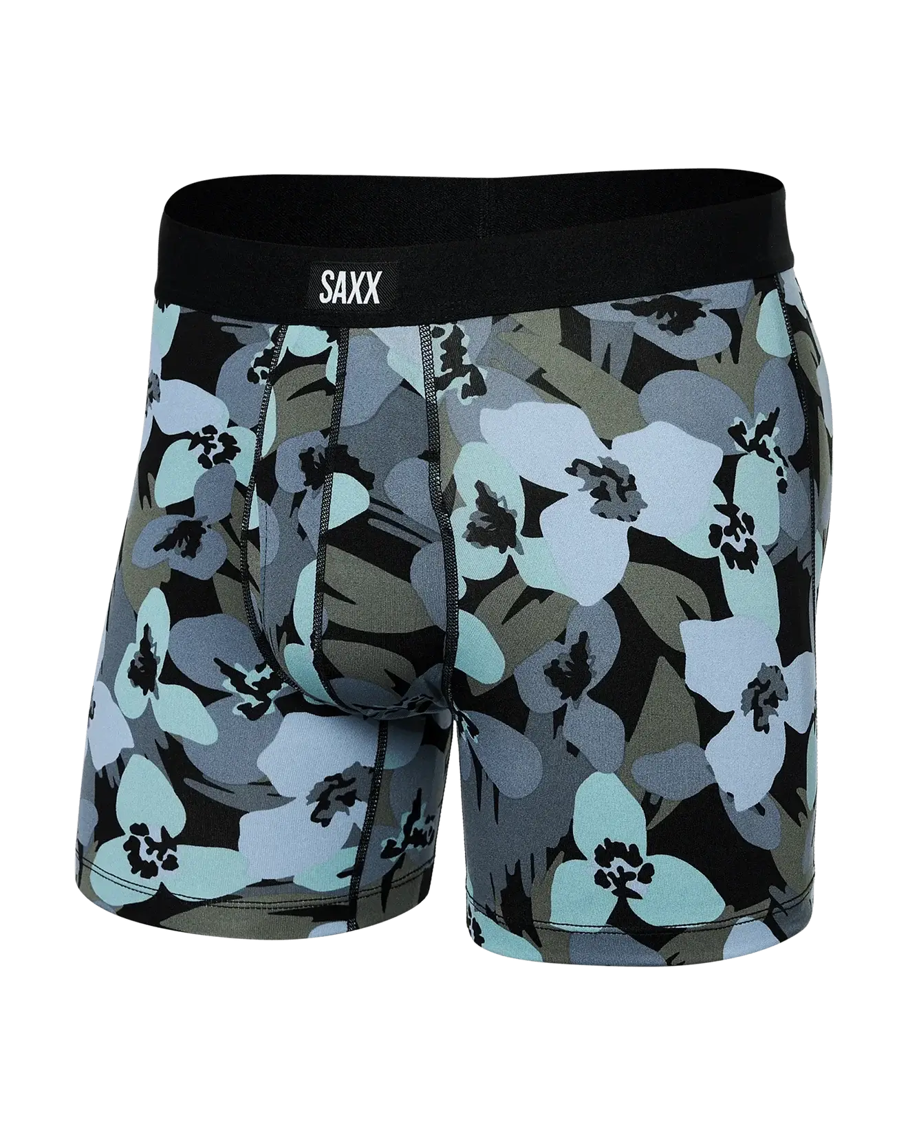 Saxx Comfort Stretch Daytripper 1 Pack Boxer Briefs, Camo Flowers- Blue Fog