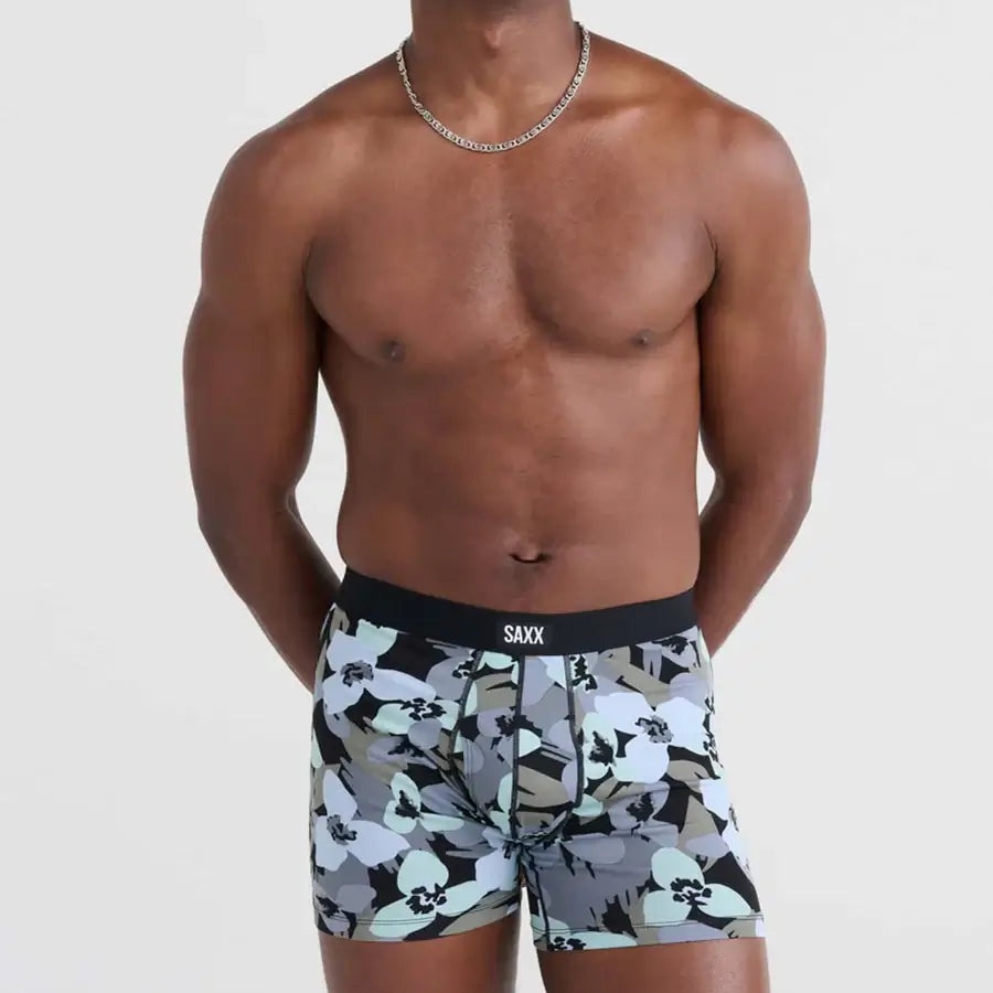 Saxx Comfort Stretch Daytripper 1 Pack Boxer Briefs, Camo Flowers- Blue Fog