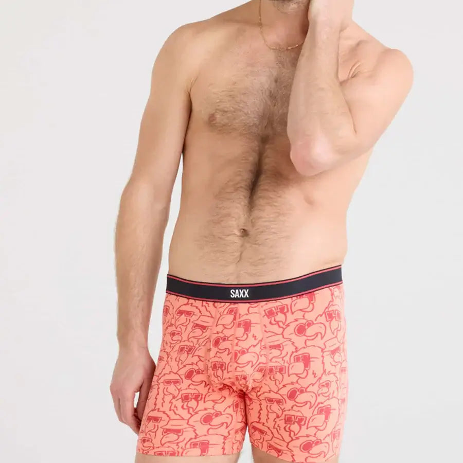 Saxx Comfort Stretch Daytripper 1 Pack Boxer Briefs, Parrot Party Fusion - Coral