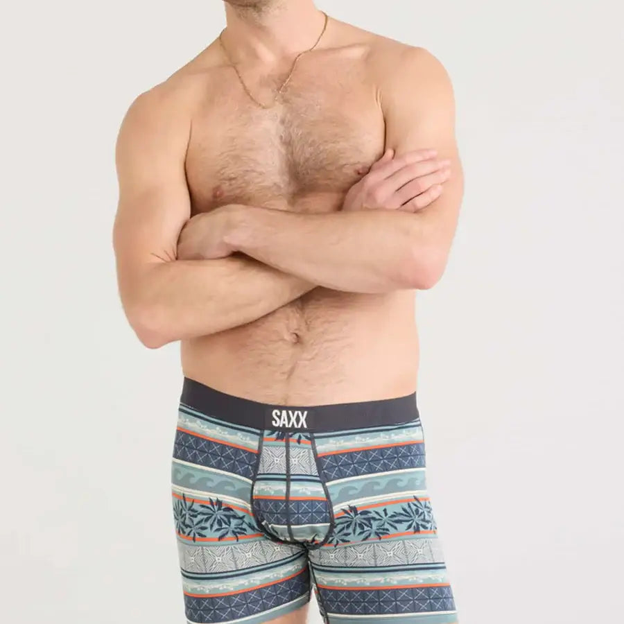 Saxx Ultra Super Soft Comfort Blend Boxer Briefs - Beach Shack Stripe-Teal