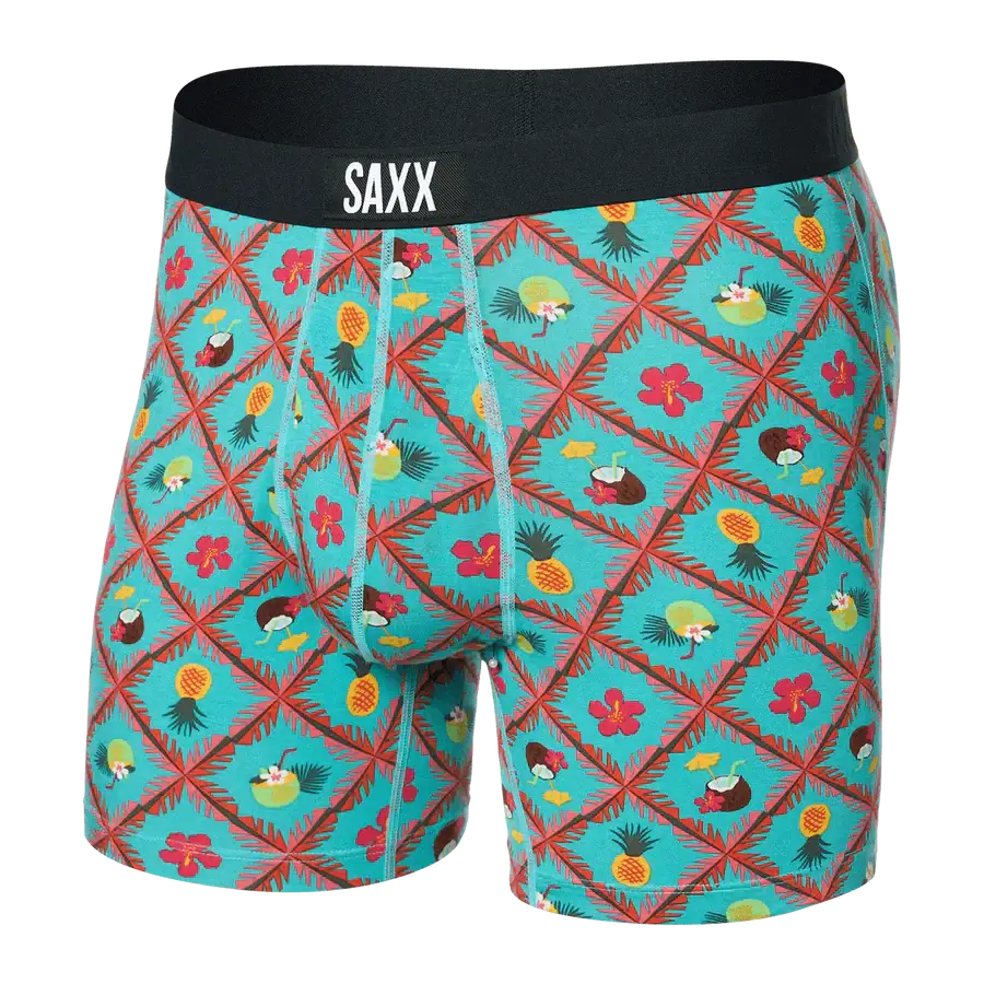Saxx Ultra Super Soft Comfort Blend Boxer Briefs - Pina Colada Plaid-Aqua