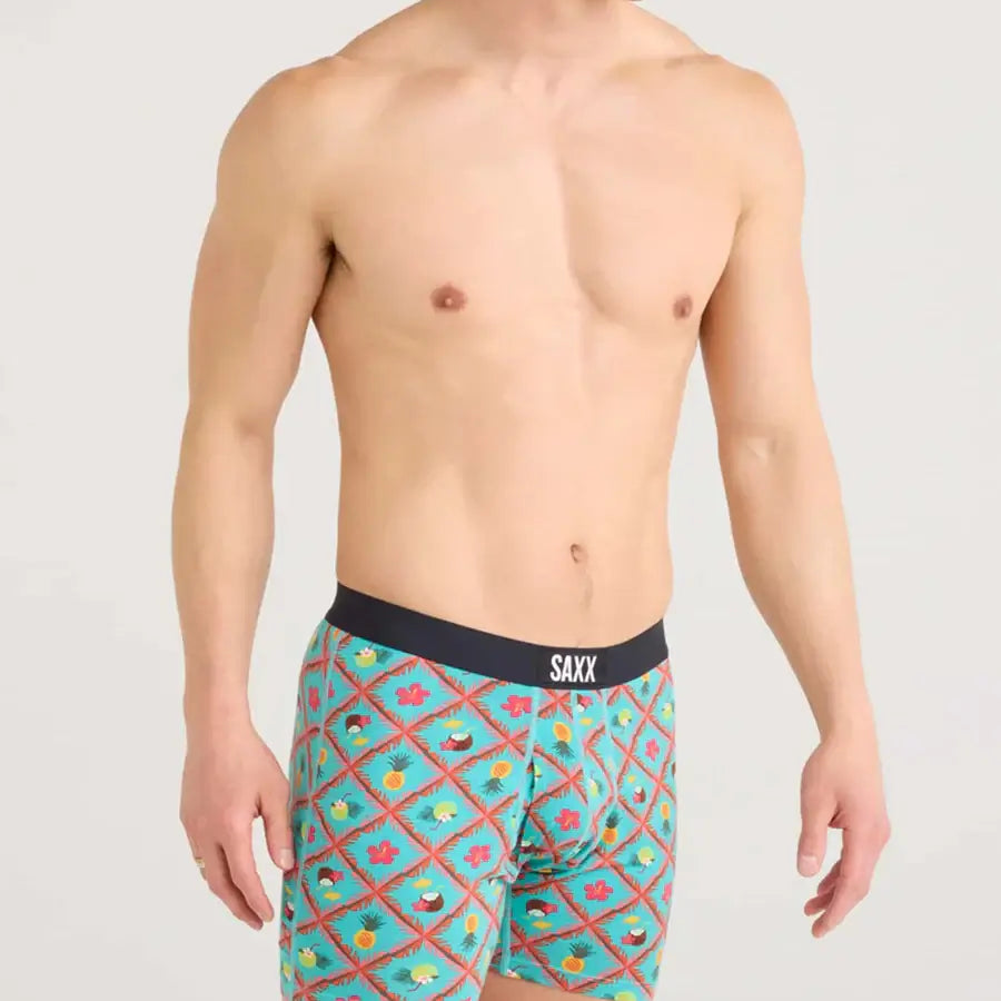 Saxx Ultra Super Soft Comfort Blend Boxer Briefs - Pina Colada Plaid-Aqua