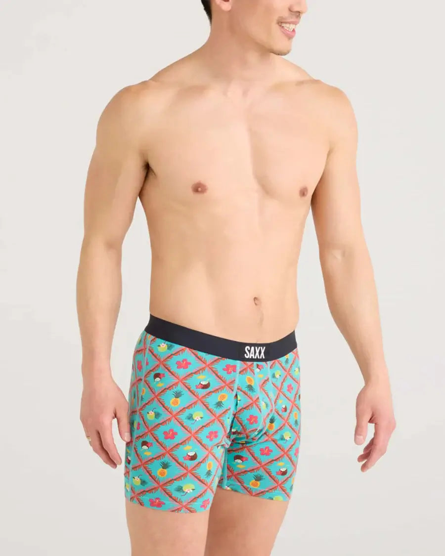 Saxx Ultra Super Soft Comfort Blend Boxer Briefs - Pina Colada Plaid-Aqua