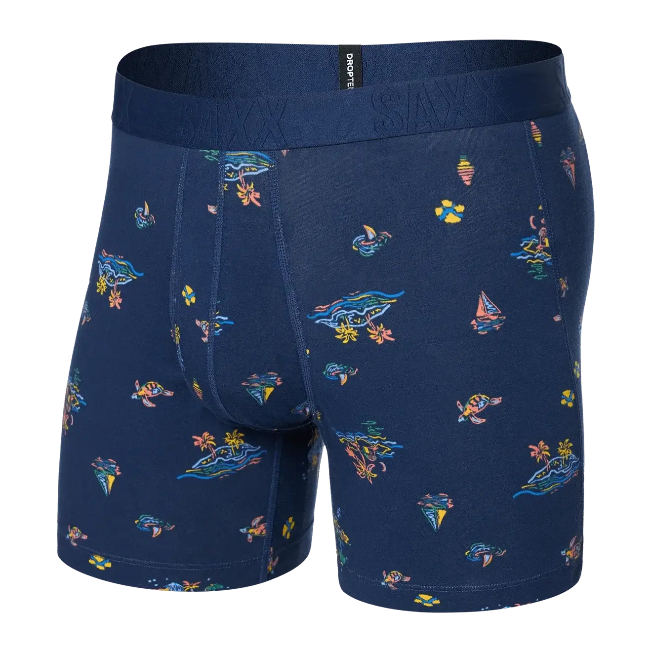 Saxx DropTemp® Cooling Cotton Boxer Brief 5" - Island Life-Midnight