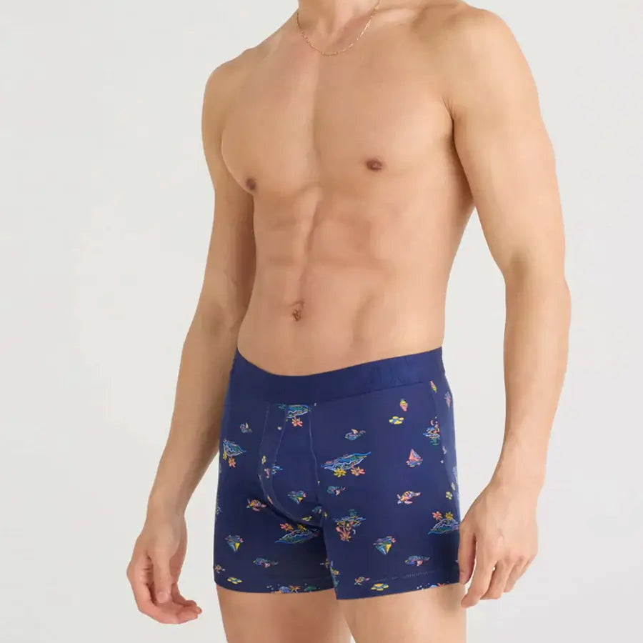 Saxx DropTemp® Cooling Cotton Boxer Brief 5" - Island Life-Midnight