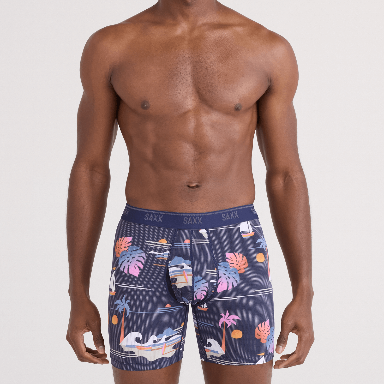 Saxx Underwear Quest Quick Dry Mesh Boxer Brief Fly - Sunny Adventure-Maritime