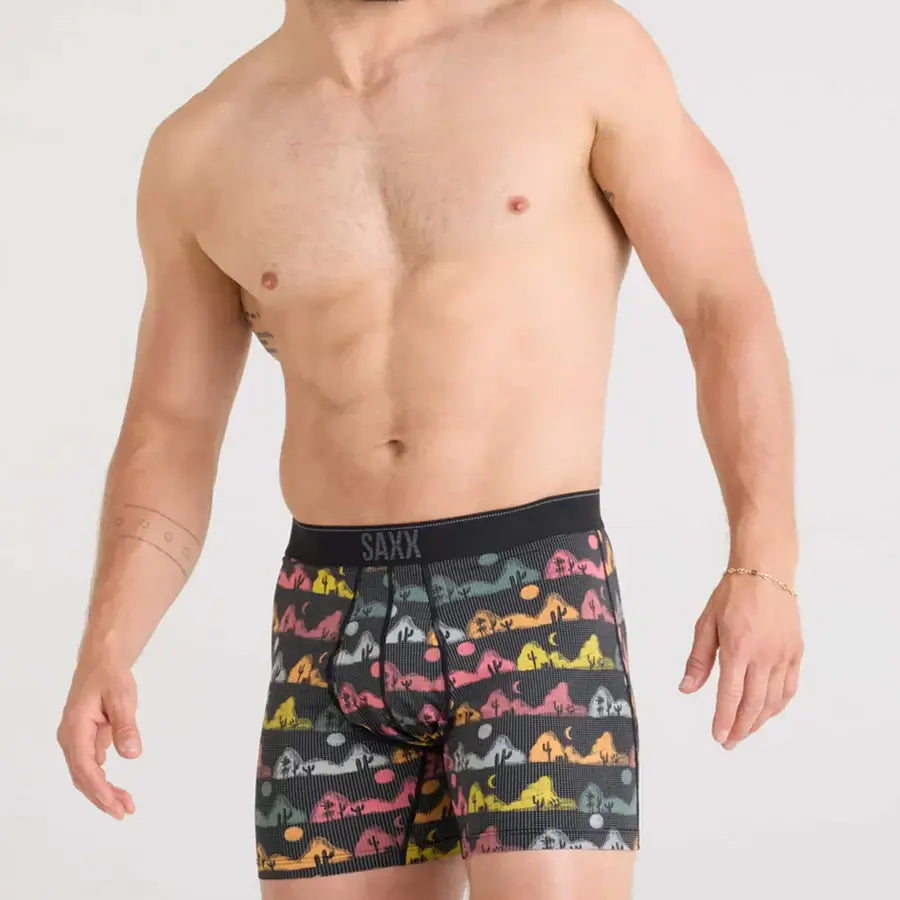 Saxx Underwear Quest Quick Dry Mesh Boxer Brief Fly - Mesa Nightfall-Black
