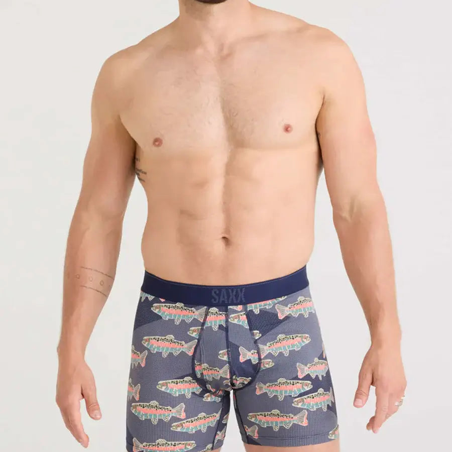 Saxx Underwear Quest Quick Dry Mesh Boxer Brief Fly - Mosaic Trout-Maritime