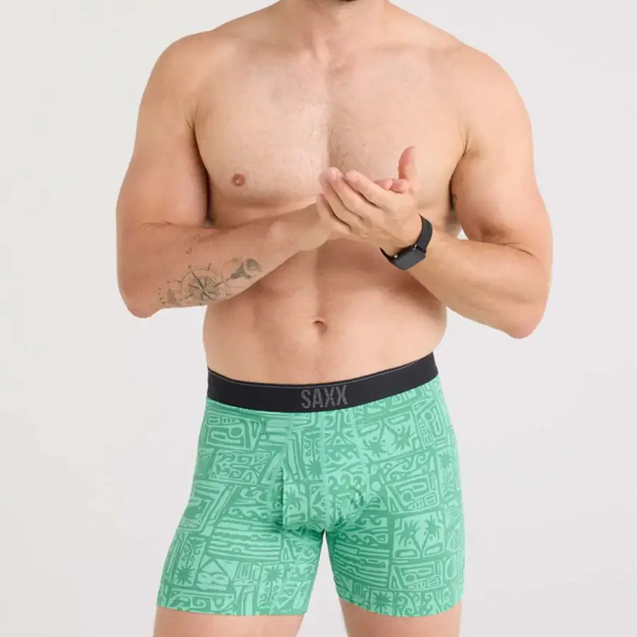 Saxx Underwear Quest Quick Dry Mesh Boxer Brief Fly - Pretty Birdie Green