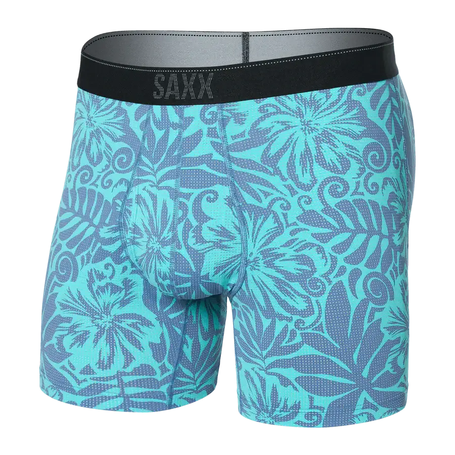 Saxx Underwear Quest Quick-Dry Mesh Performance Boxer Brief 5" - Surf Flowers-Turquoise