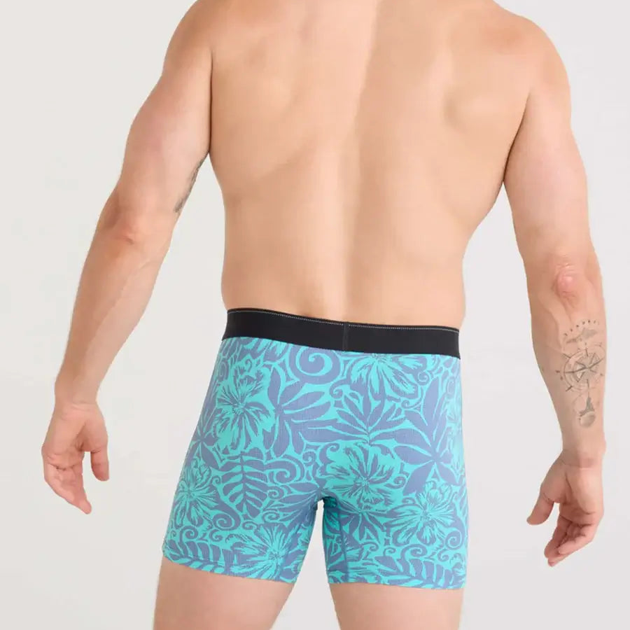 Saxx Underwear Quest Quick-Dry Mesh Performance Boxer Brief 5" - Surf Flowers-Turquoise