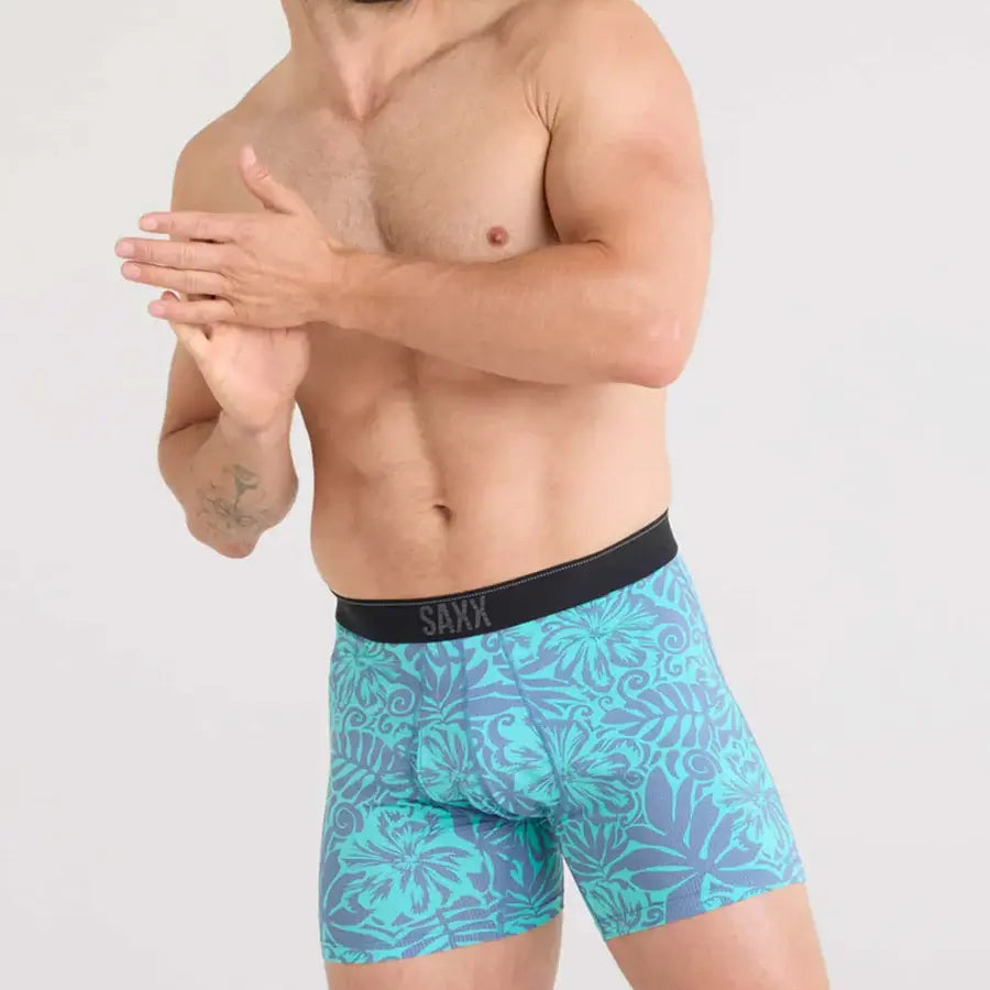 Saxx Underwear Quest Quick-Dry Mesh Performance Boxer Brief 5" - Surf Flowers-Turquoise