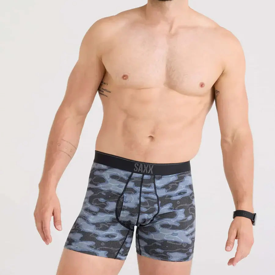 Saxx Underwear Quest Quick Dry Mesh Boxer Brief Fly - Waterdrop Camo Black