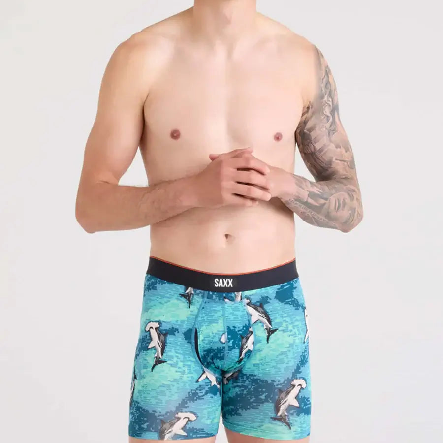 Saxx Multi-Sport Performance Mesh Boxer Brief 6" - Hammerhead Camo-Aqua