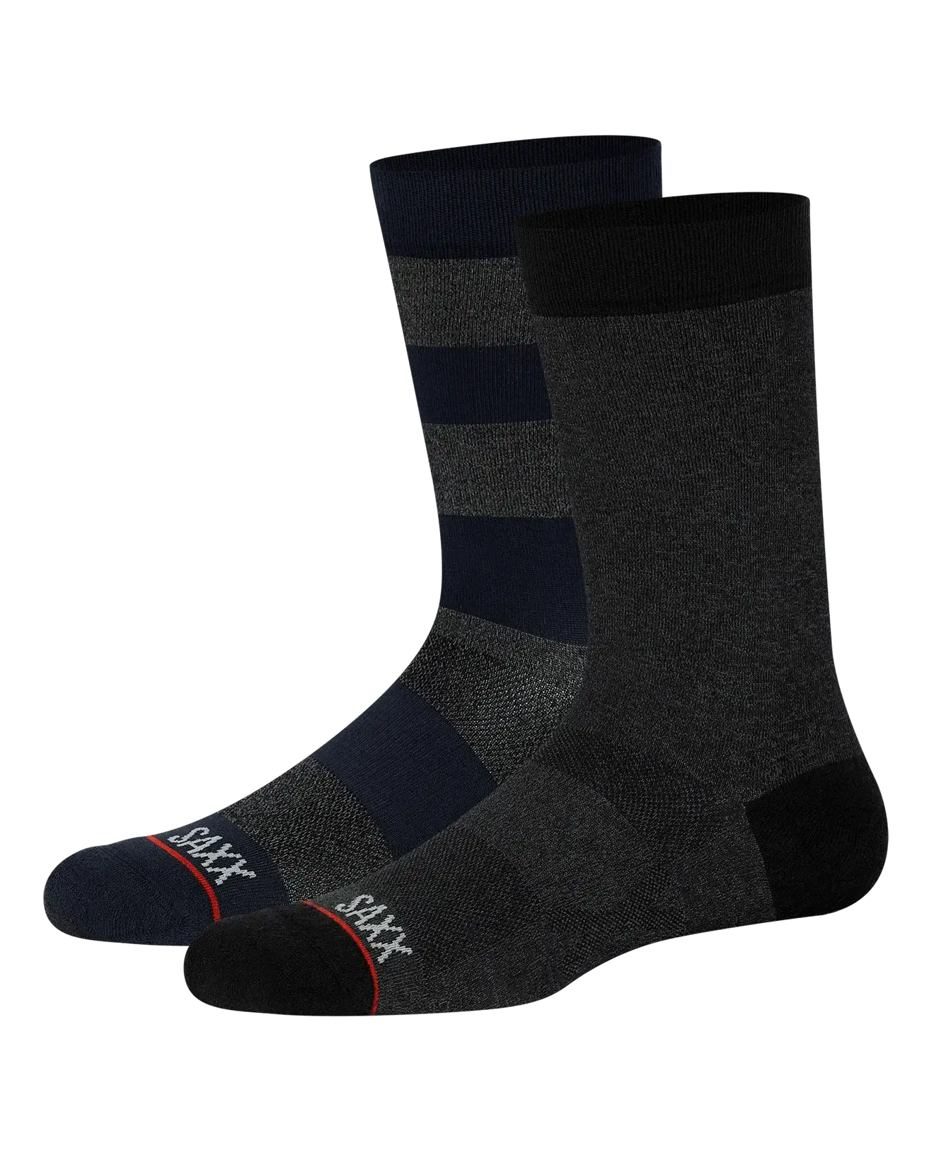 Saxx Whole Pakage 2 Pack Crew Socks - Rugby Stripes / Black Heather