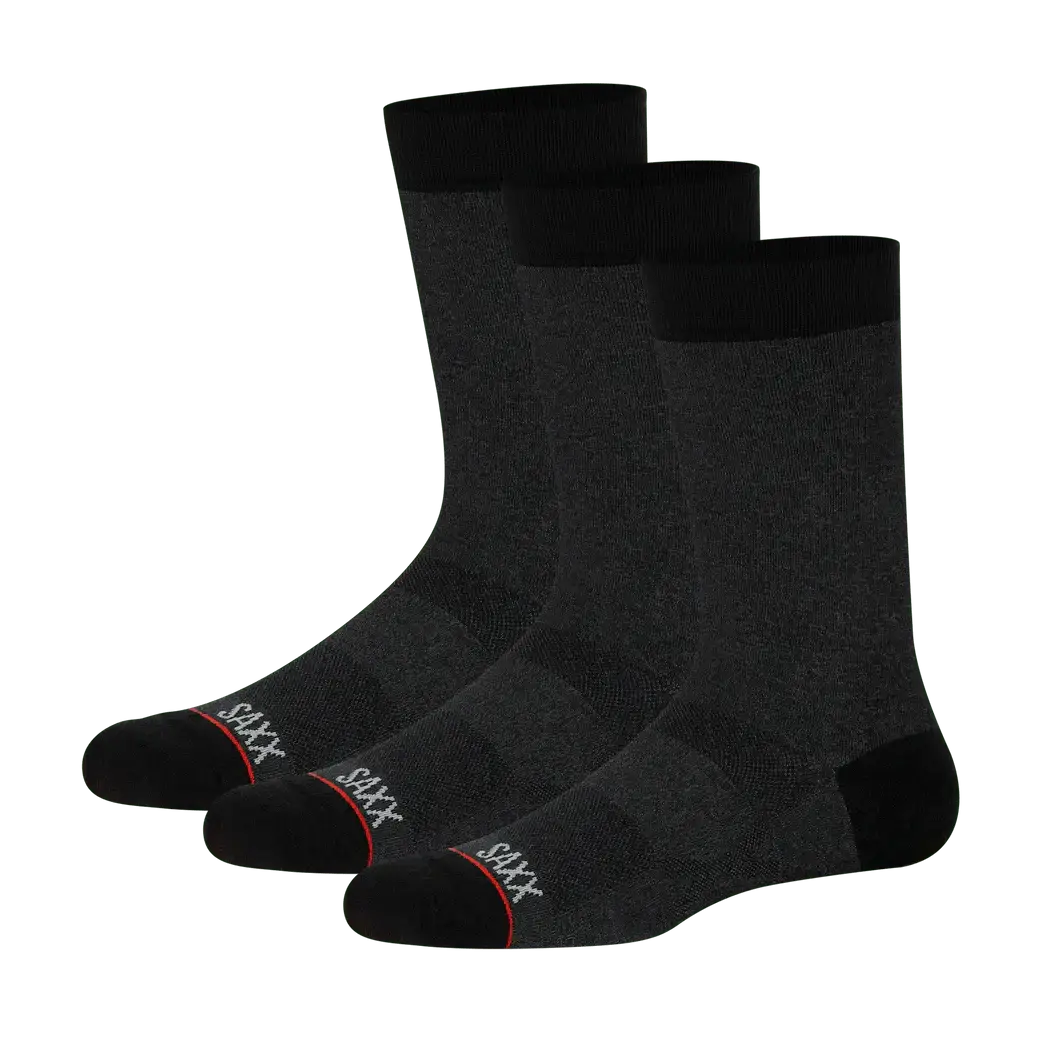 Saxx Whole Package Crew 3 Pack Performance Socks - Black Heather