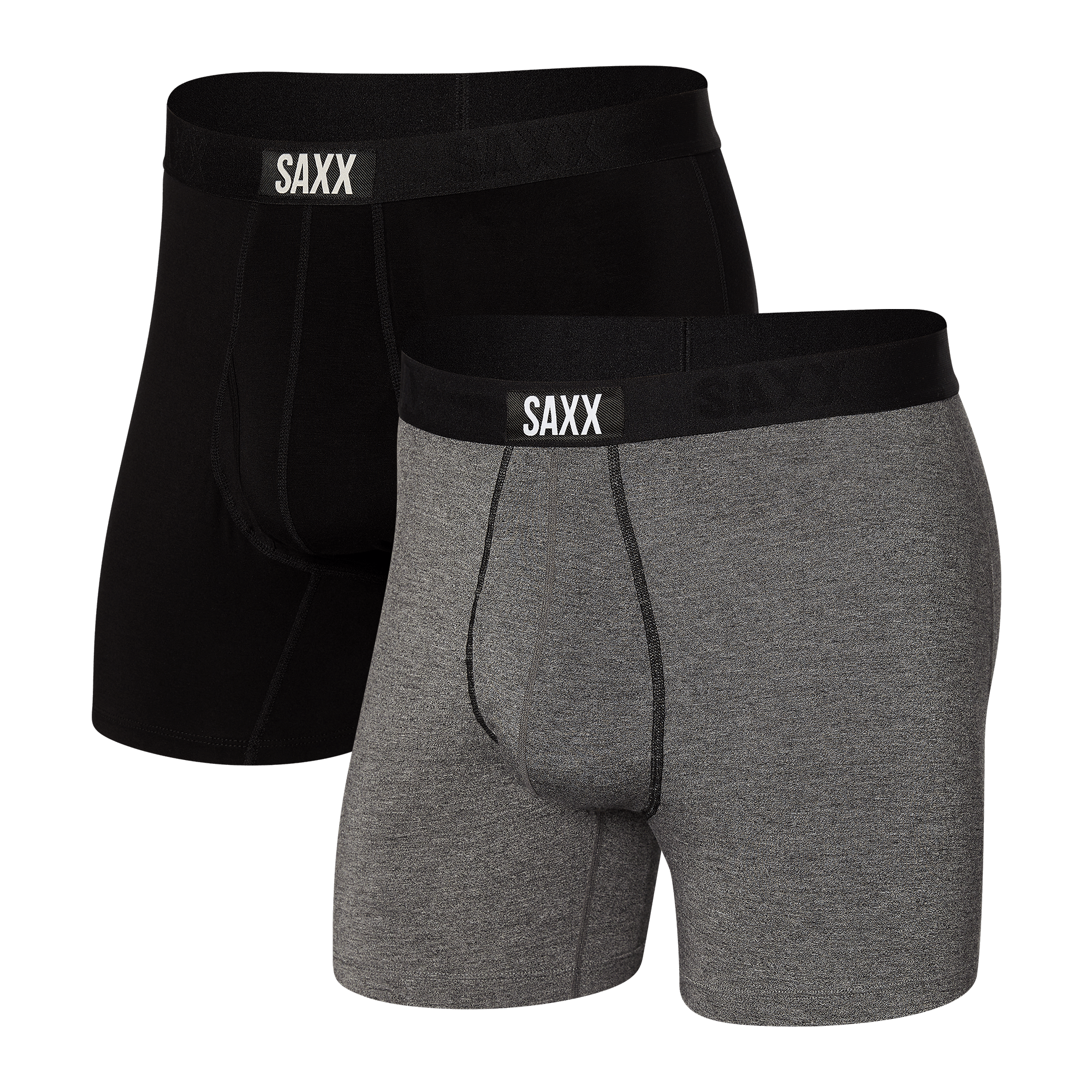 Saxx Ultra Super Soft (2 Pack) Comfort Blend Boxer Brief 5" - Black / Grey