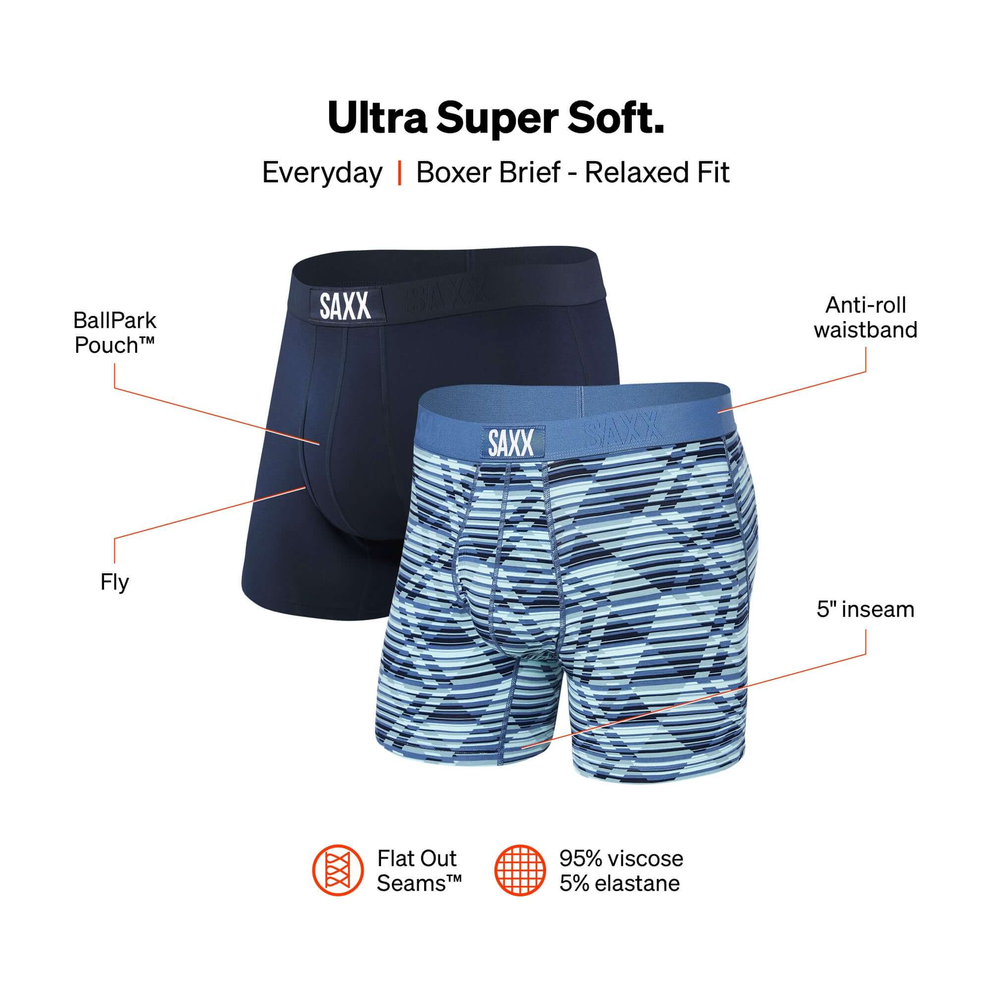 Saxx Ultra Super Soft 2 Pack Boxer Briefs - Dazed Argyle / Navy