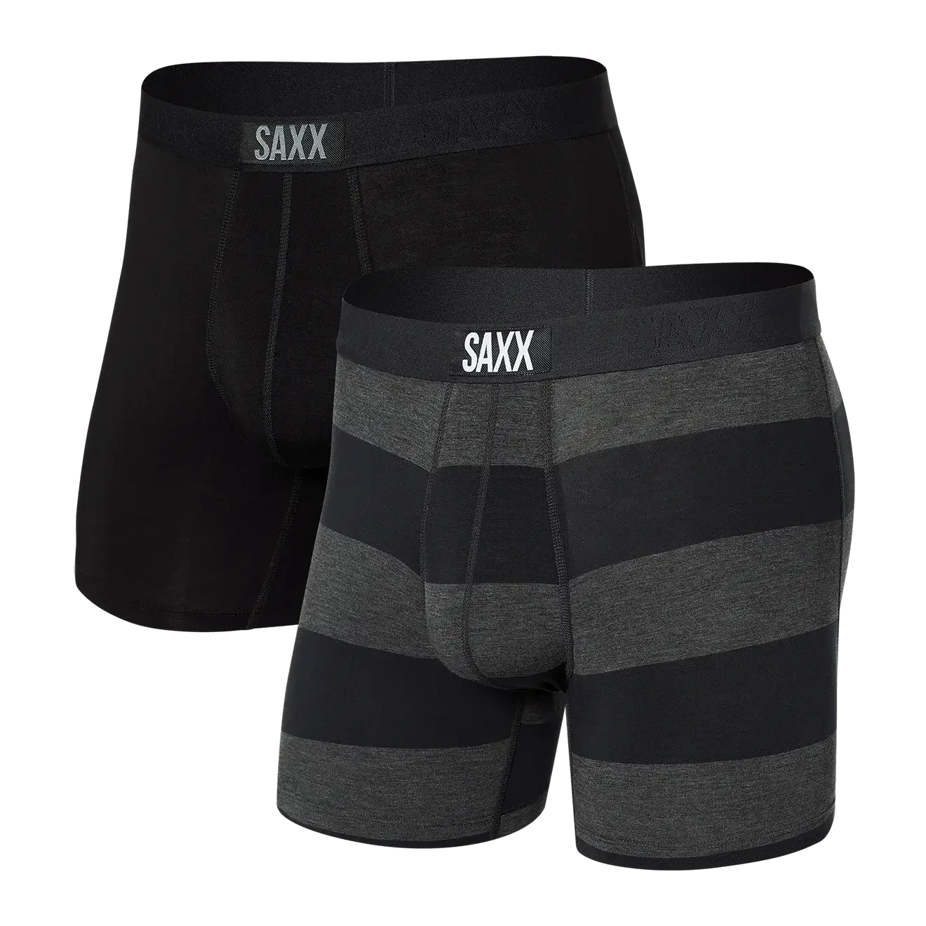 Saxx Underwear Vibe Super Soft (2 Pack) Comfort Blend Boxer Brief 5" - Graphite Ombre Rugby / Black