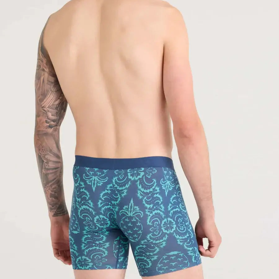 Saxx Underwear Vibe Xtra (2 Pack) Soft Comfort Boxer Brief 6" - Pineapple Brocade/Black
