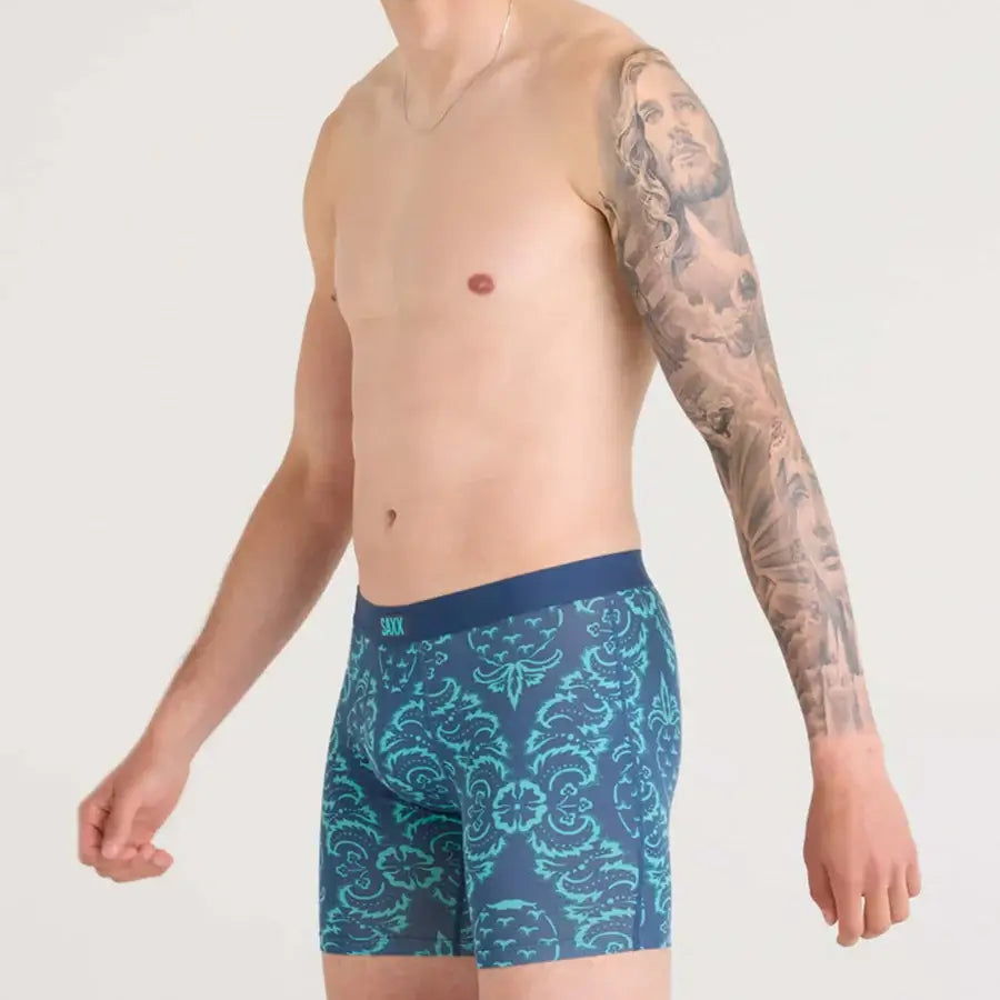 Saxx Underwear Vibe Xtra (2 Pack) Soft Comfort Boxer Brief 6" - Pineapple Brocade/Black