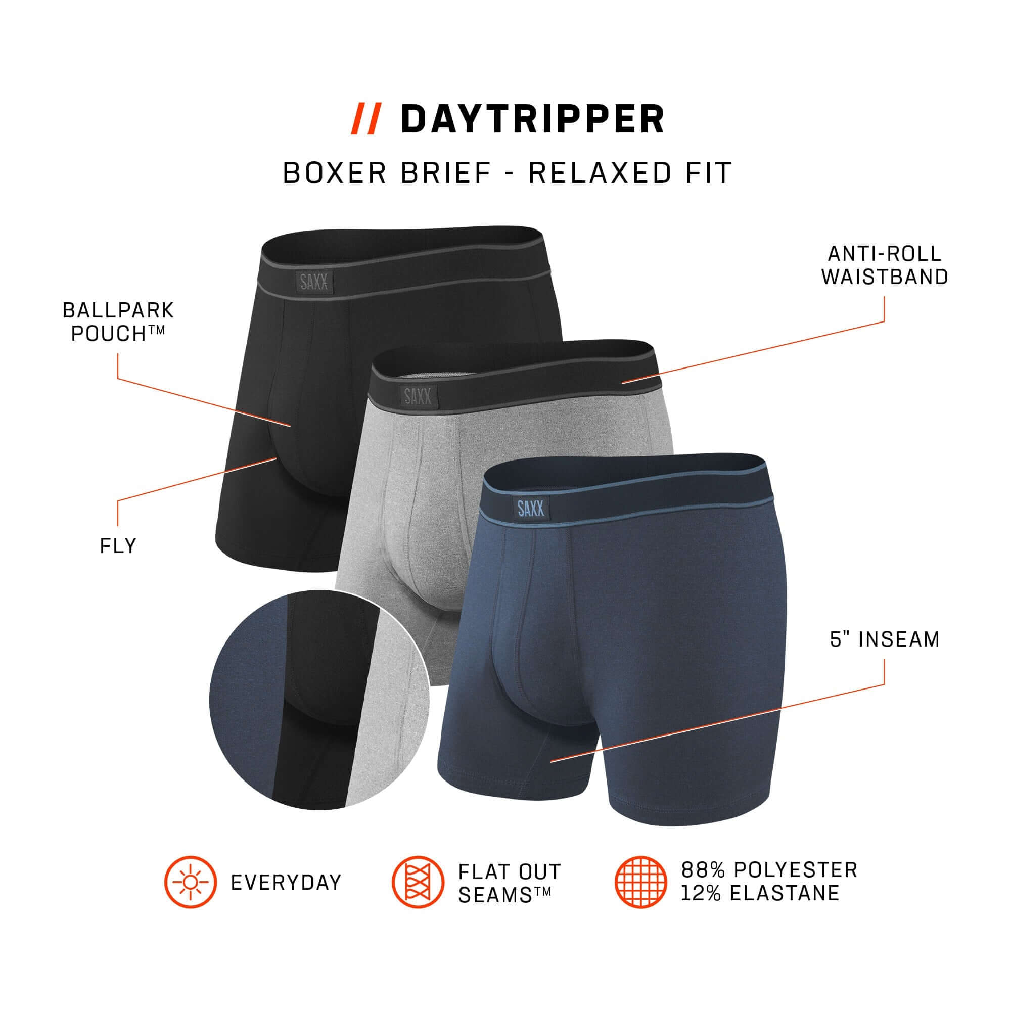 Saxx Underwear Daytripper 3 Pack Boxer briefs - Black/Grey/Navy