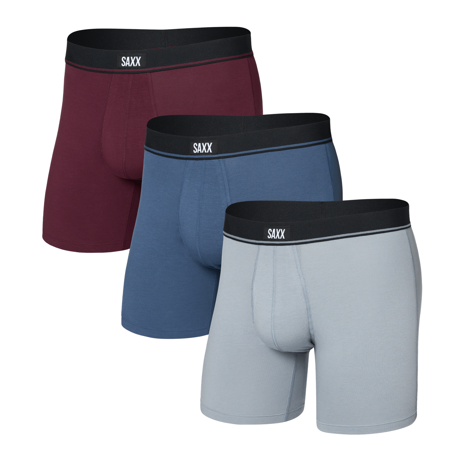 SAXX Essential Cotton Boxer Brief Fly 3-Pack – Tradewinds / Indigo / Maroon