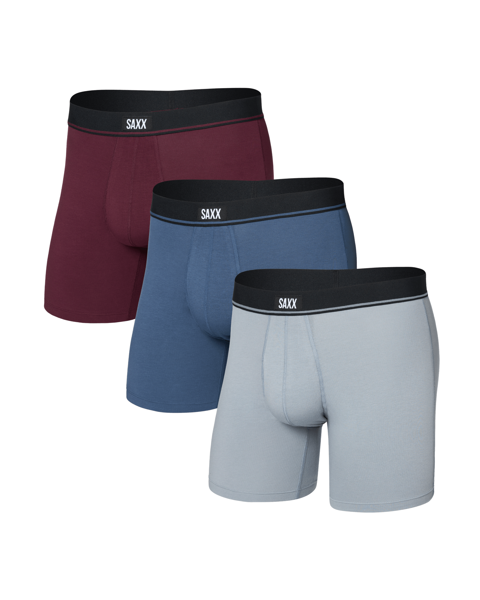 SAXX Essential Cotton Boxer Brief Fly 3-Pack – Tradewinds / Indigo / Maroon