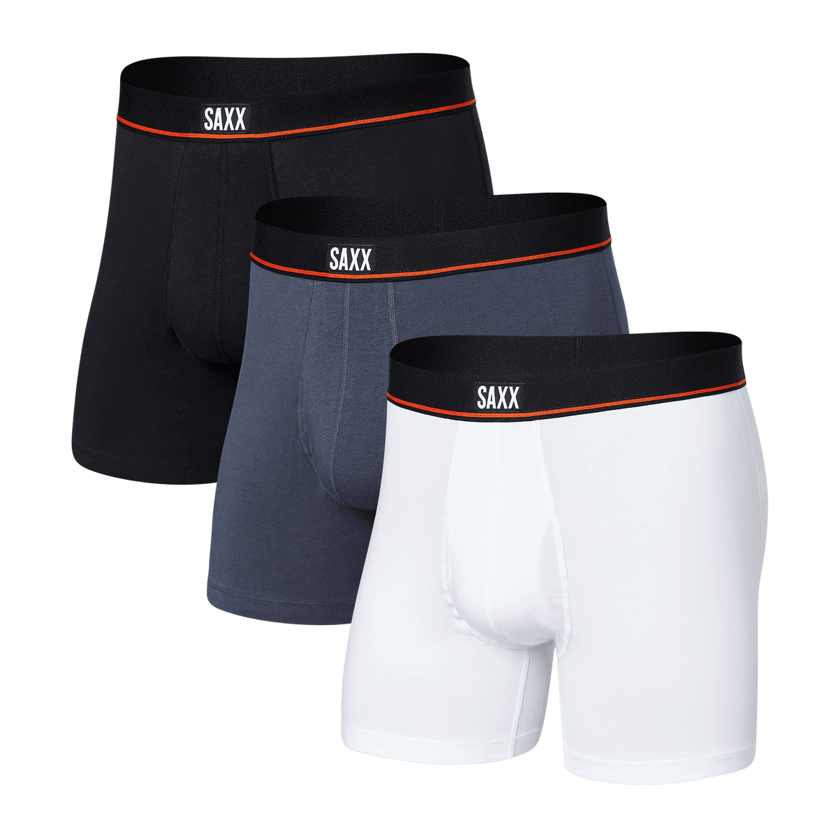 Saxx Non Stop Stretch Cotton 3 Pack Boxer Briefs Black/Navy/White Trunks and Boxers